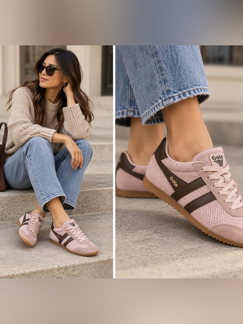 Gola Tornado Zephyr Brown Leather Mauve Pink Knit Sneakers Women’s 6.5 NIB